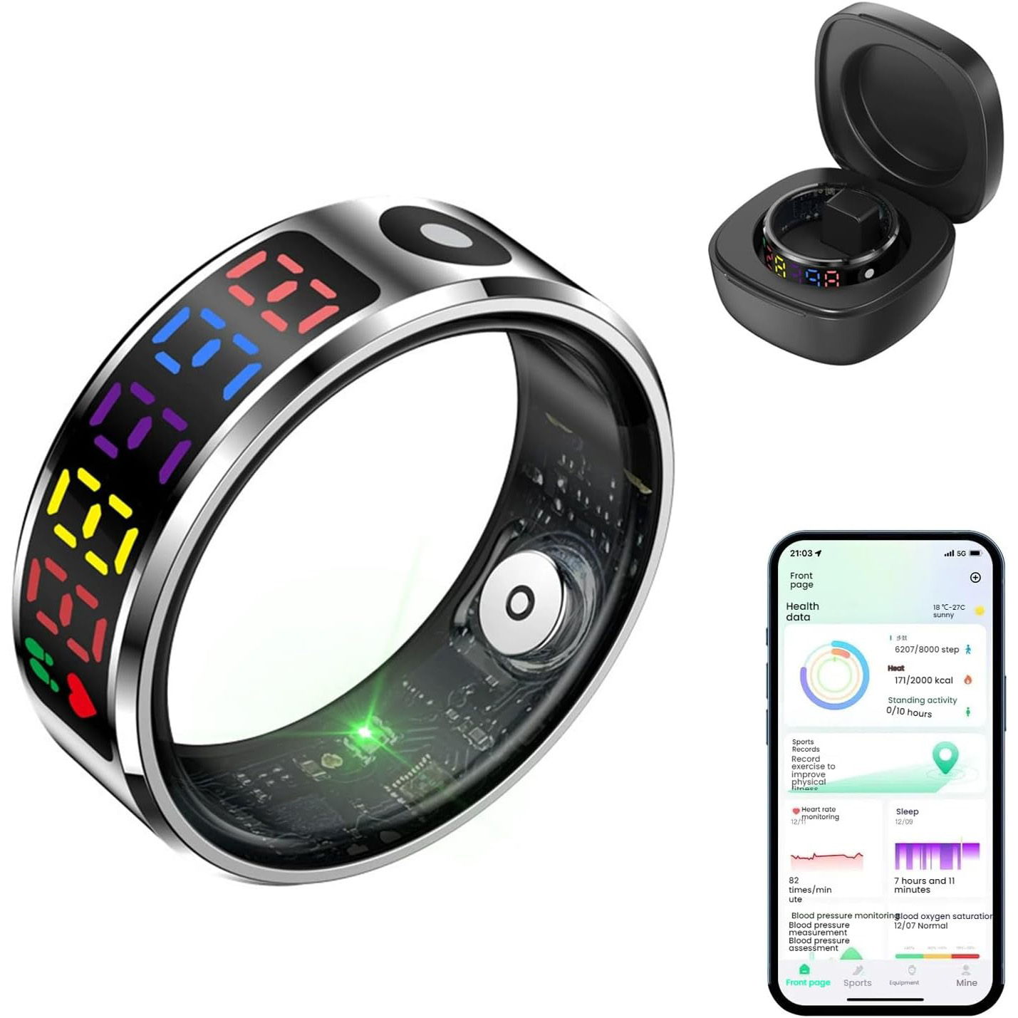 Color Screen Smart Health Ring for Women Men