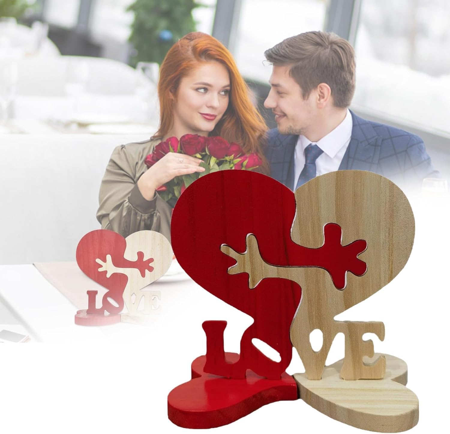 Valentine's Day Hug Heart Shaped Wooden Decoration