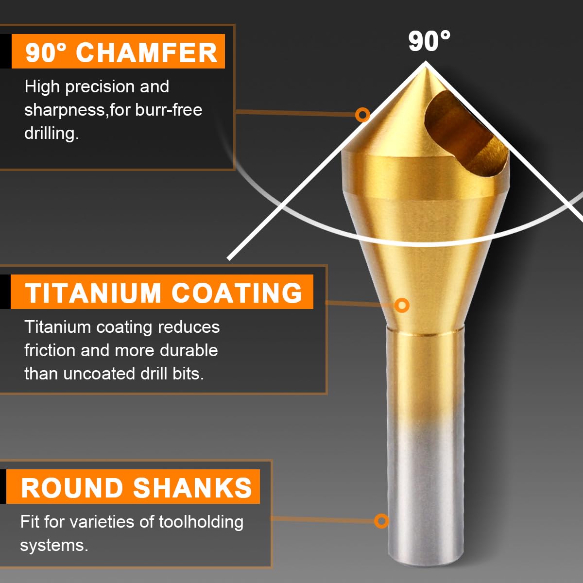 Titanium Coated Countersink Chamfer Tool  4 PCS