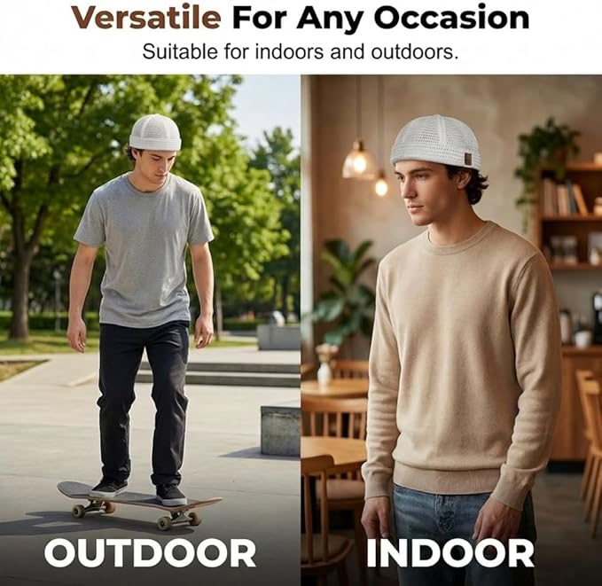 Men’s Breathable Brimless Docker Hat – Lightweight Mesh Skull Cap for Summer Outdoor Wear