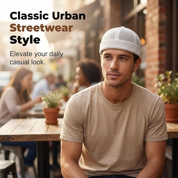 Men’s Breathable Brimless Docker Hat – Lightweight Mesh Skull Cap for Summer Outdoor Wear