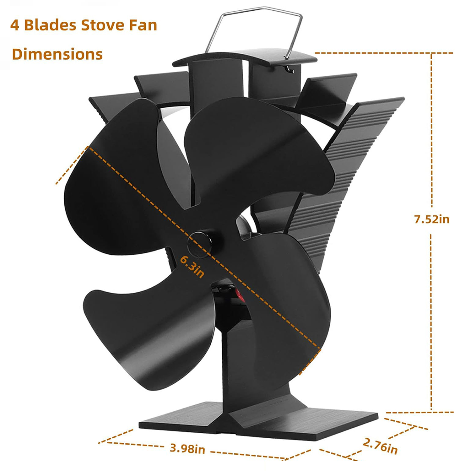 Four-blade Self-starting Thermal Cycle Fireplace Fan