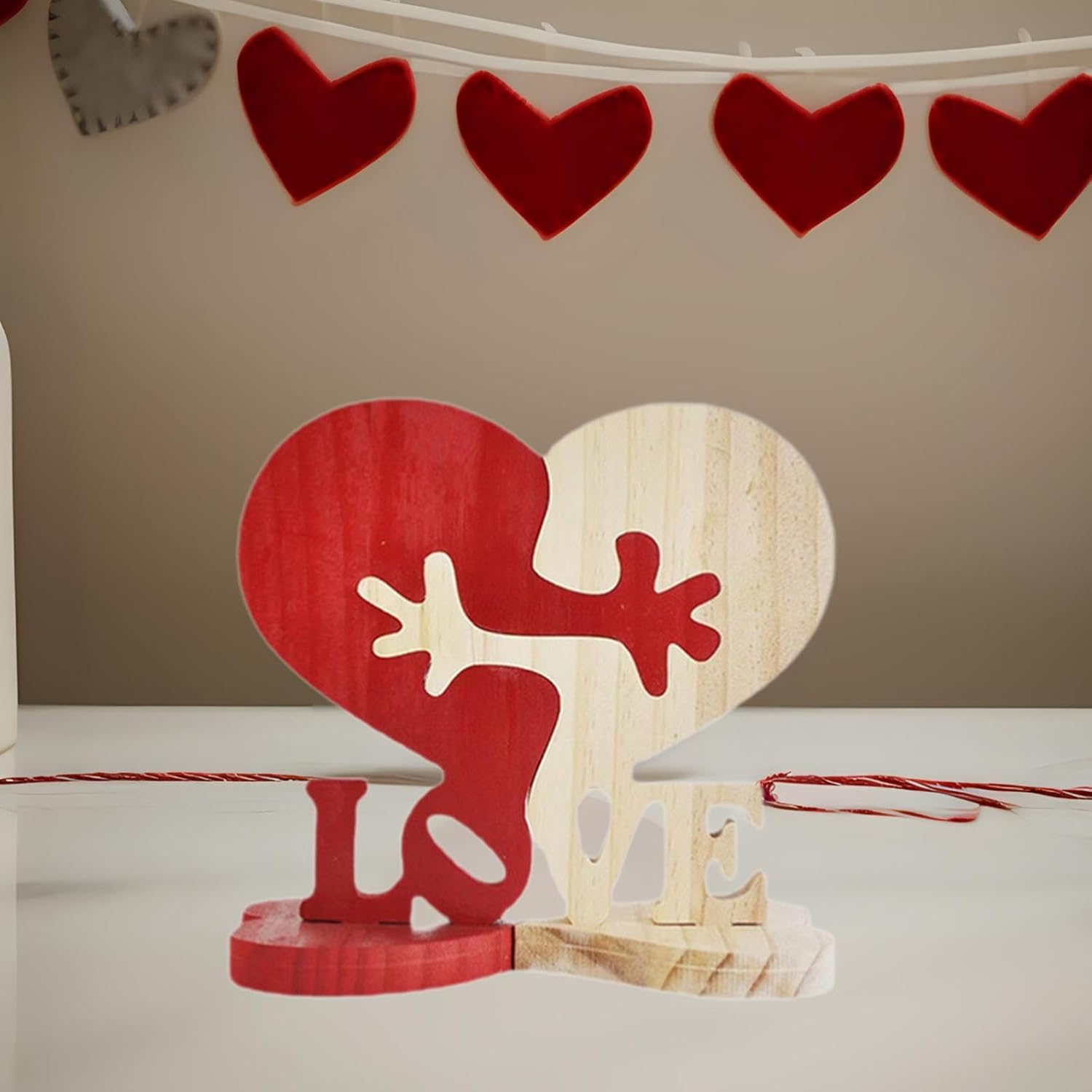 Valentine's Day Hug Heart Shaped Wooden Decoration