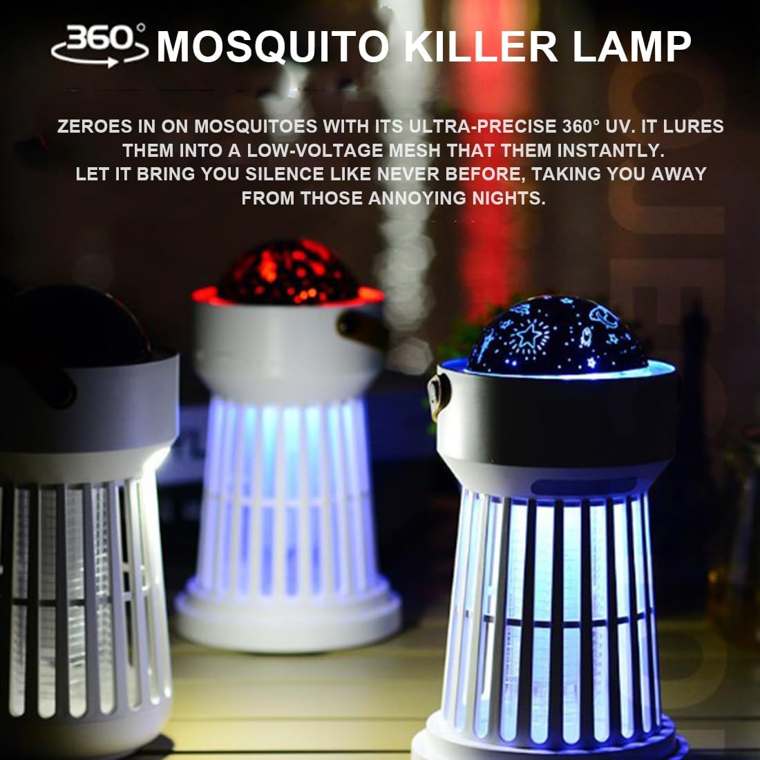 Portable 3-in-1 Cordless Projector Mosquito Killer Lamp