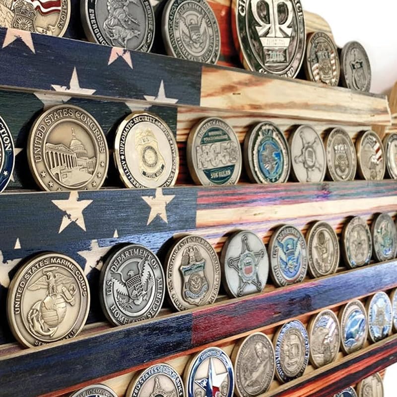 Rustic American USA Flag Challenge Coin Display