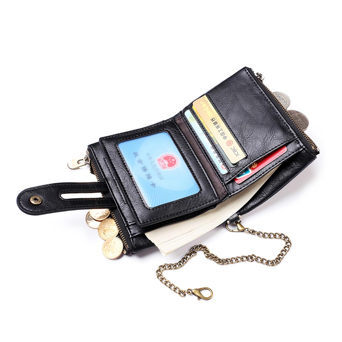 Mens RFID Vintage Bifold Wallet with Chain