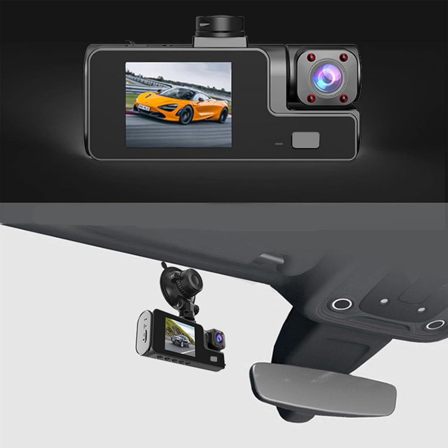 3 Channel Dash Cam Front and Inside, G-Sensor, 170°Wide Angle with Infrared Night Vision