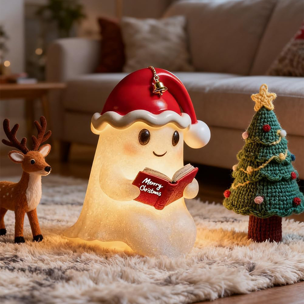 Christmas Hat Cute Ghost Reading Book Lamp