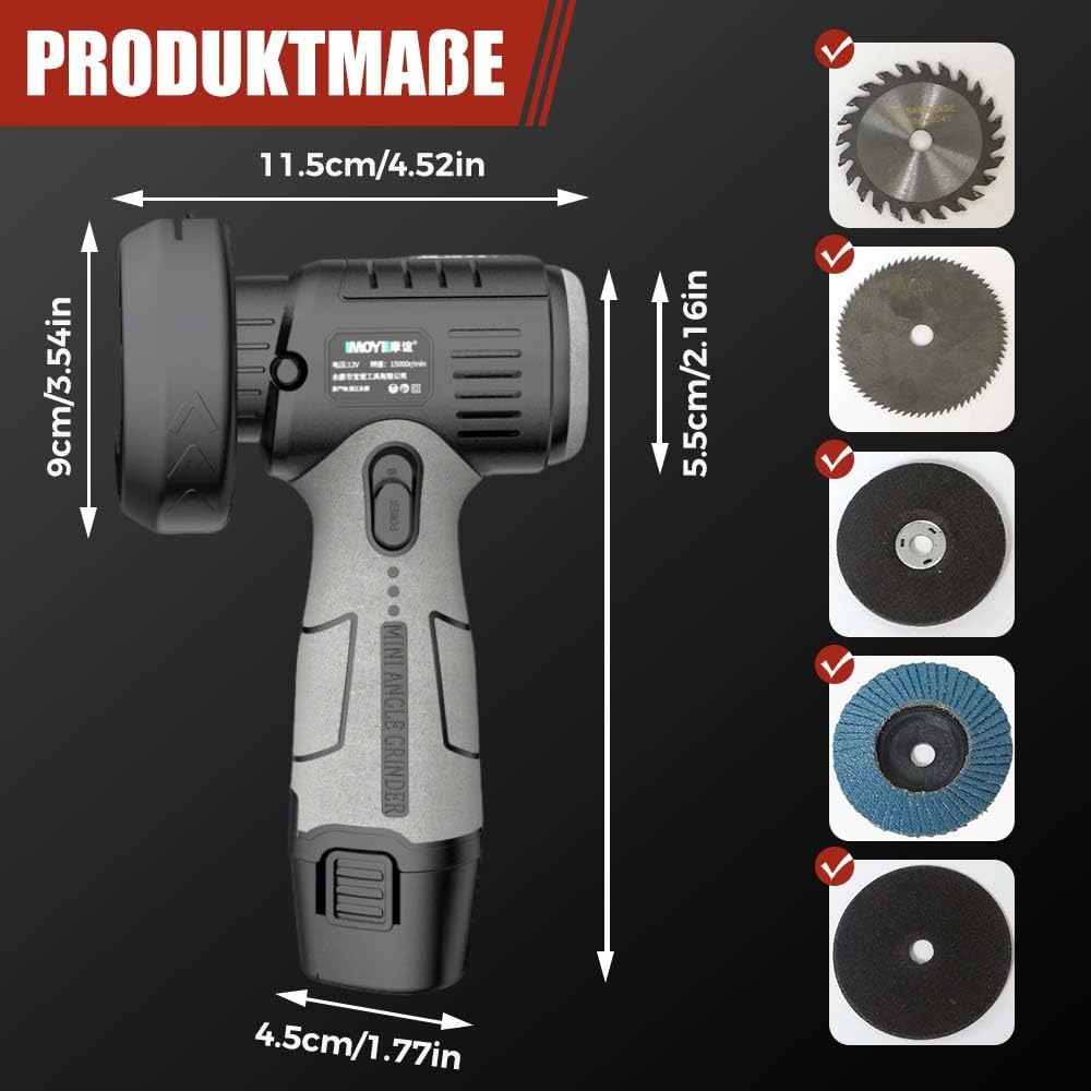 2025 New Cordless Angle Grinder 12V Mini Angle Grinder with Cutting Disc