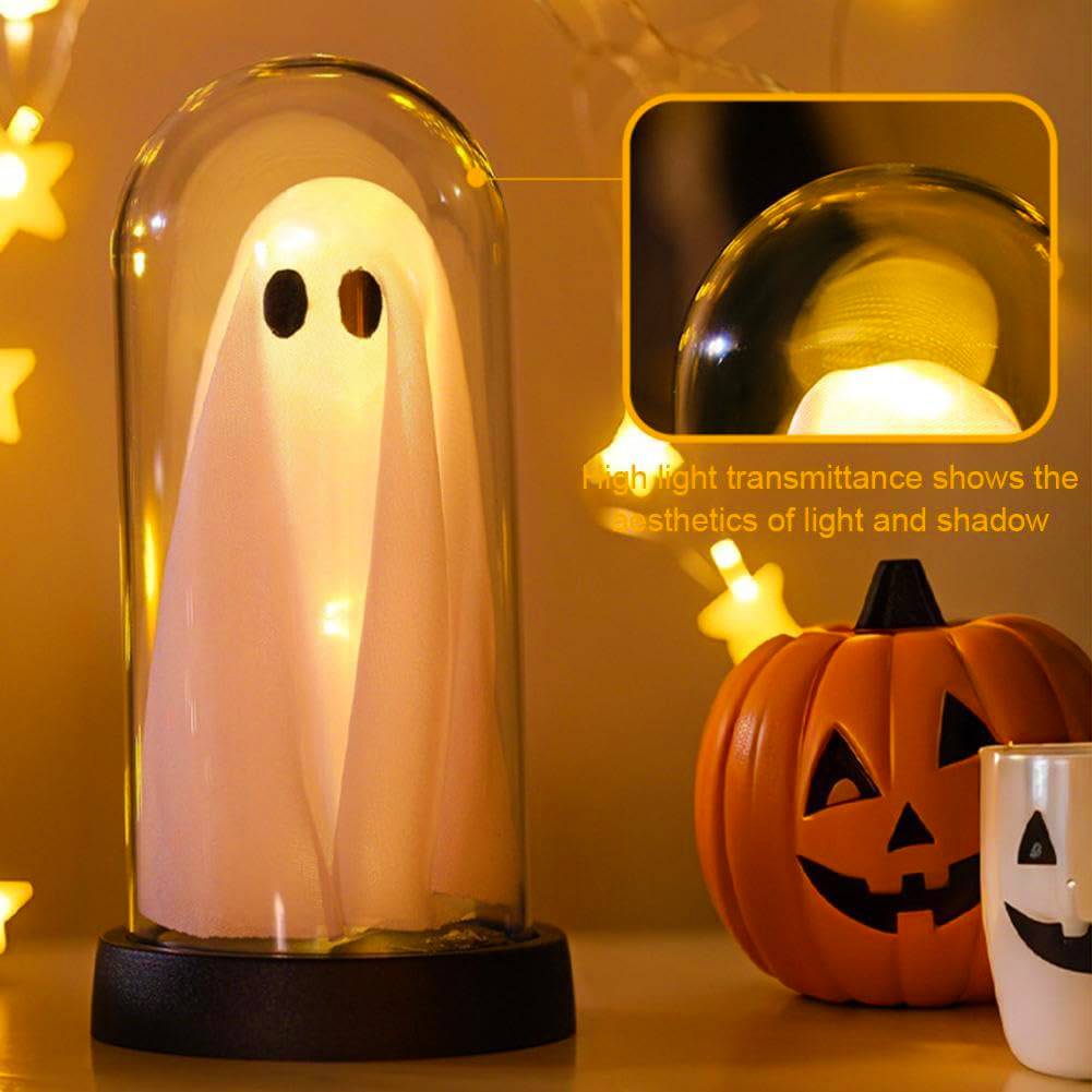 Halloween Ghost Decor Light in Glass Cloche