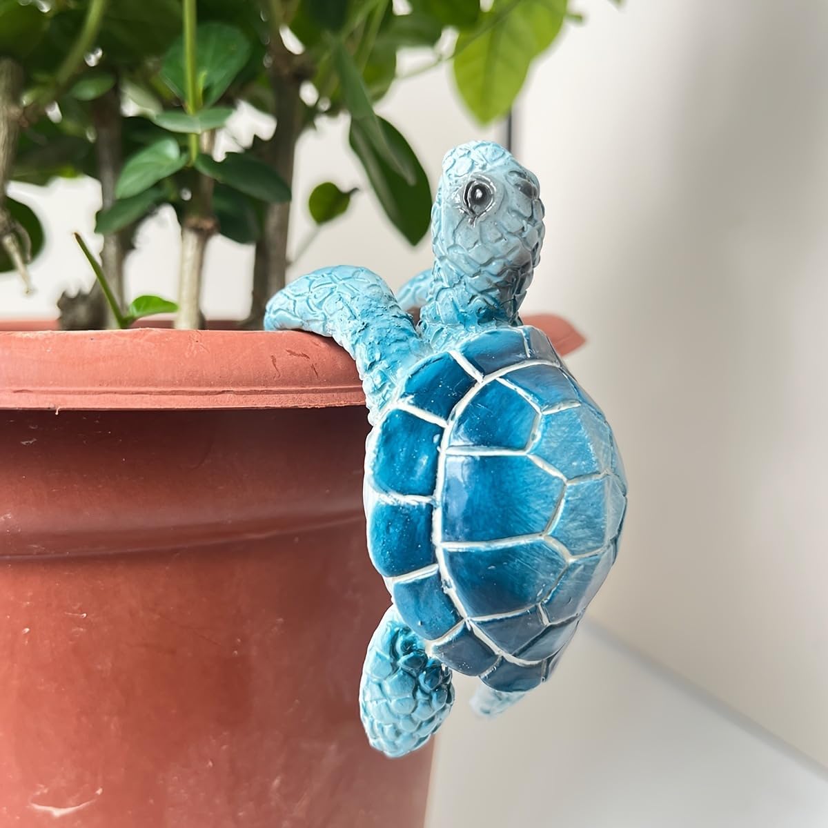 Climbing Tortoise Flower Pot Hugger Figurines