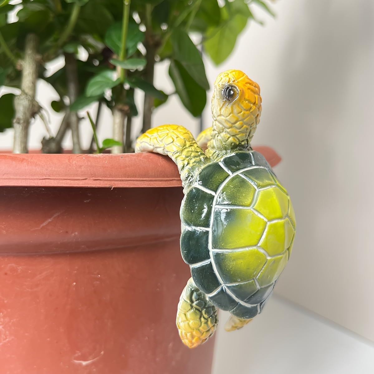 Climbing Tortoise Flower Pot Hugger Figurines