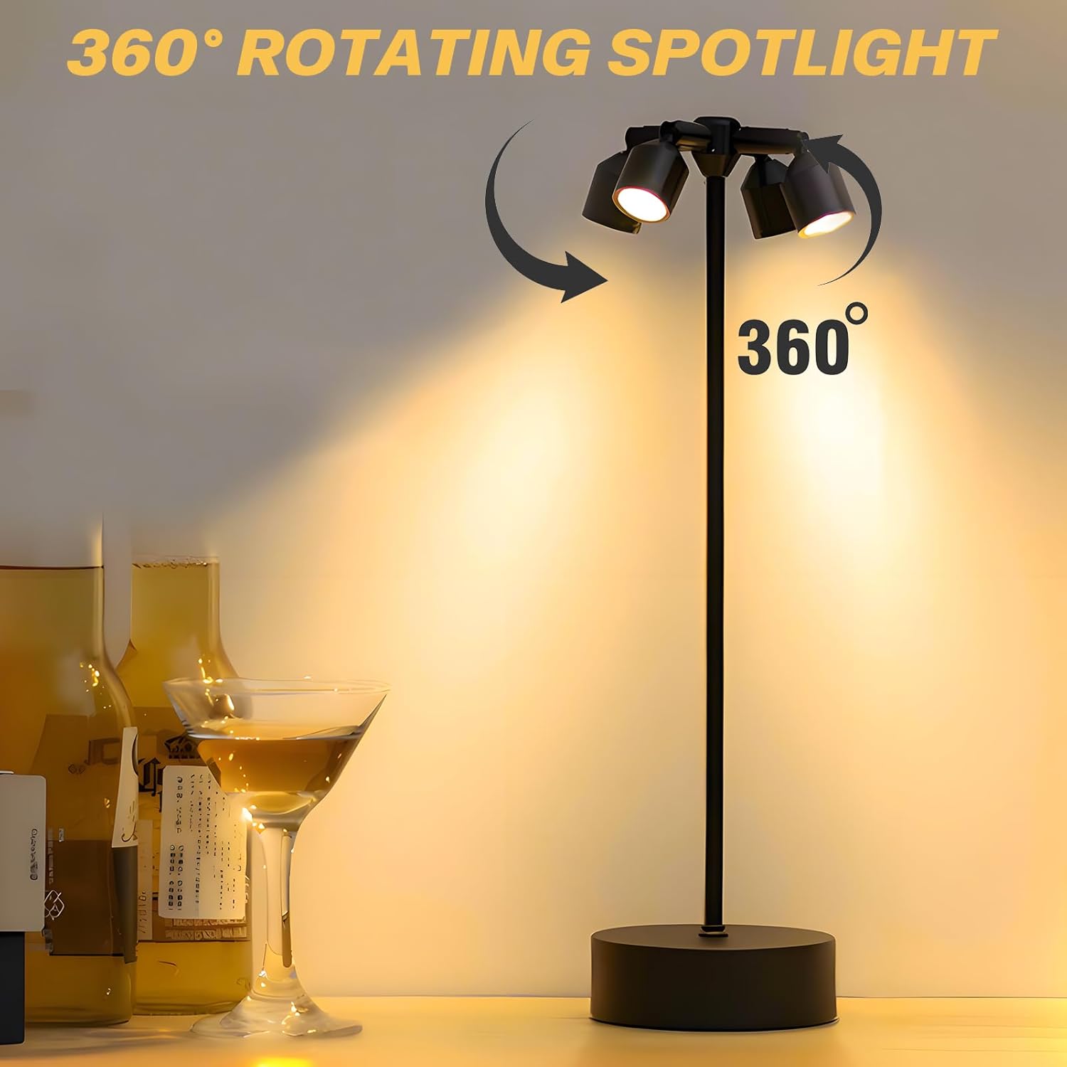 360° Cordless Metal Lamp 3 Color Stepless Dimming Up Nightstand Lamp