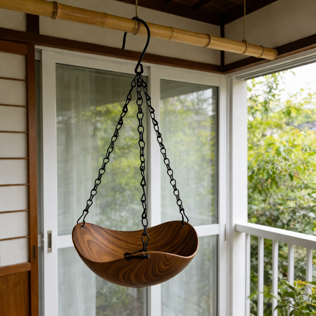 Hanging Wooden Bird Bath & Feeder – Dual Purpose Garden Decor