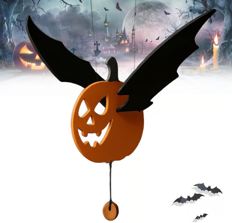 🎃 Flying Pumpkin Bat – Hanging Wooden Halloween