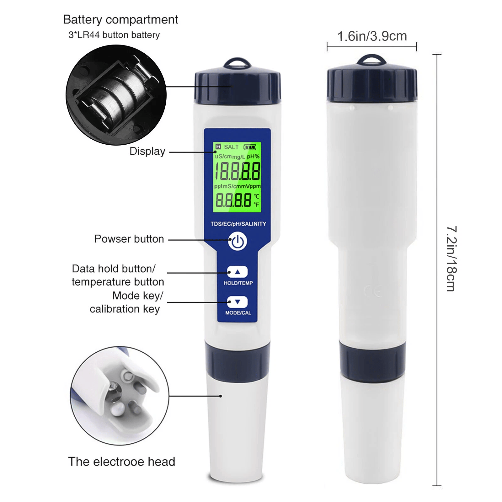 ✨5-in-1 Digital Pool Salt & pH Tester