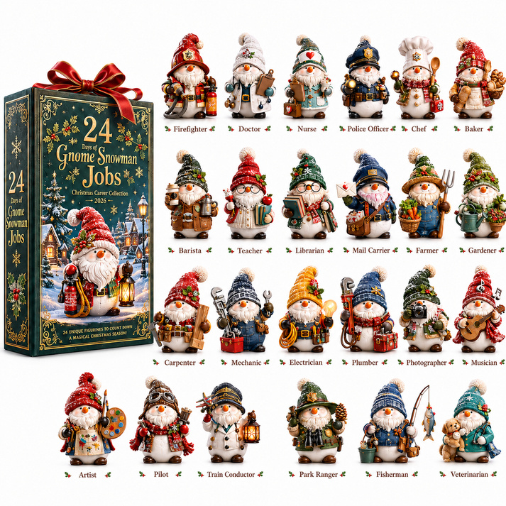 🎄 2026 Gnome & Snowman Jobs Advent Calendar – 24 Career-Themed Collectible Miniatures