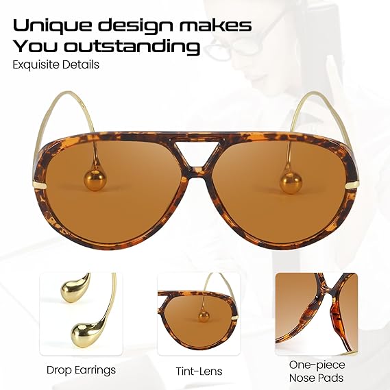 👓Oversized Aviator Sunglasses for Women With Earring