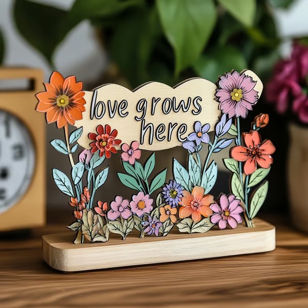 Mom’s Garden – 'Love Grows Here' Wooden Keepsake, Hand-Painted Mother’s Day Gift from the Heart