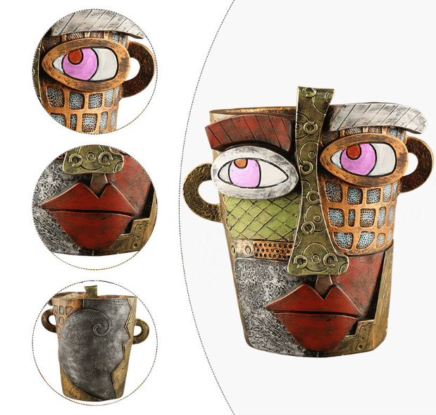 Handmade Picassoo Antique Bronze Abstract Beauty Face Flower Pot