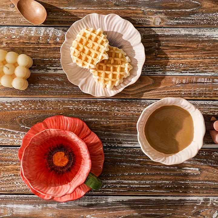 Ceramic Flower Coffee Mug and Saucer set