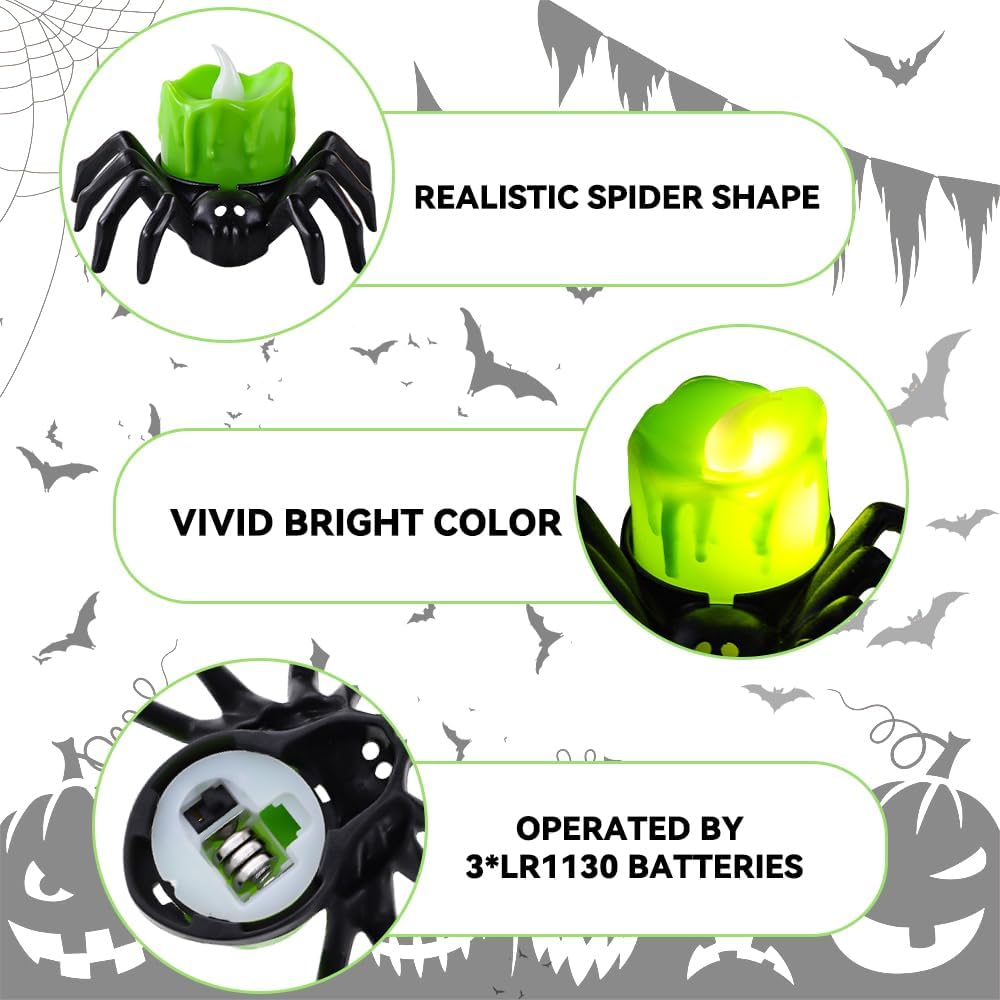 🏆2025 Halloween Hot Sale⚡🎃Halloween LED Pumpkin Lamp with Creepy Spider - Flameless Flickering Candle Light for Home Decor🕷️