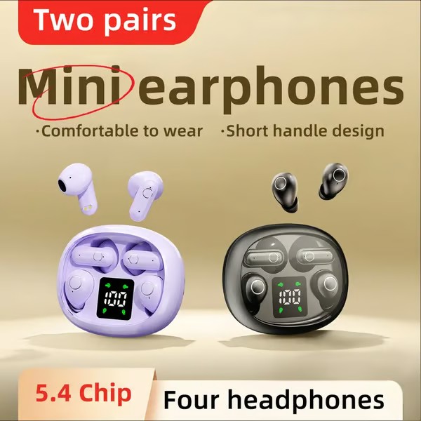2 Pairs Wireless Bluetooth Headphones，Tiny Size Invisible Earbuds，Waterproof Headsets，With Mic，Sleep and Sports Earphones Set