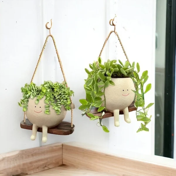 Swing Smile Face Hanging Flower Head Planters