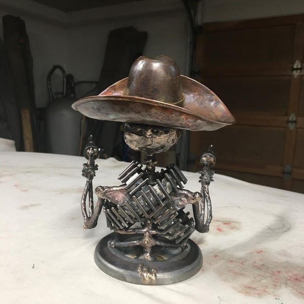 Handmade Cast Cowboy Skull Gunslinger Hood Metal Ornament