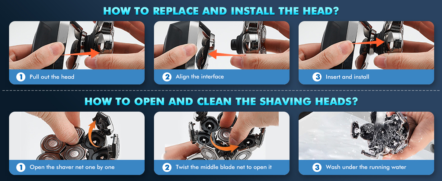 how to replace and insall the head shavers