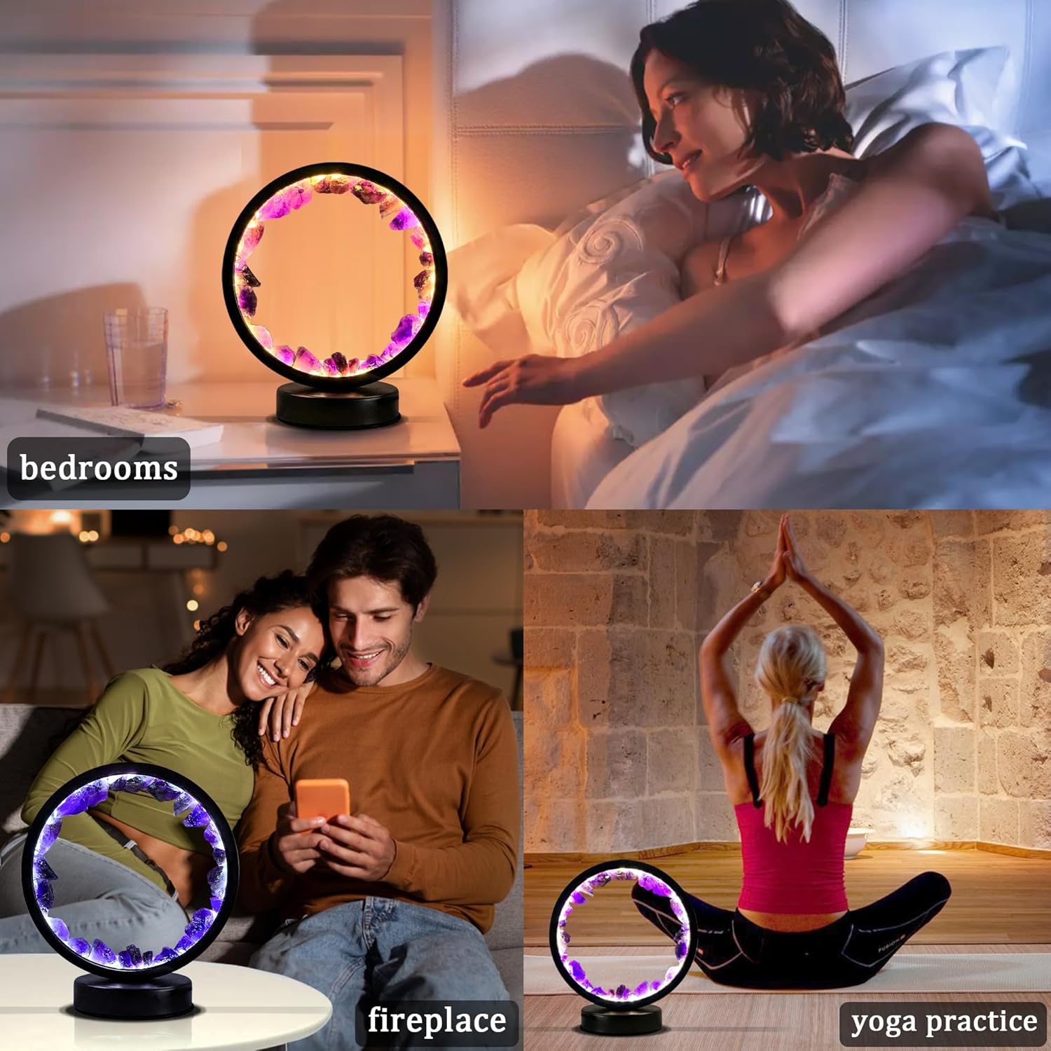 Amethyst Night Lamp 8.6" Natural Healing Crystal Bedside Lamp