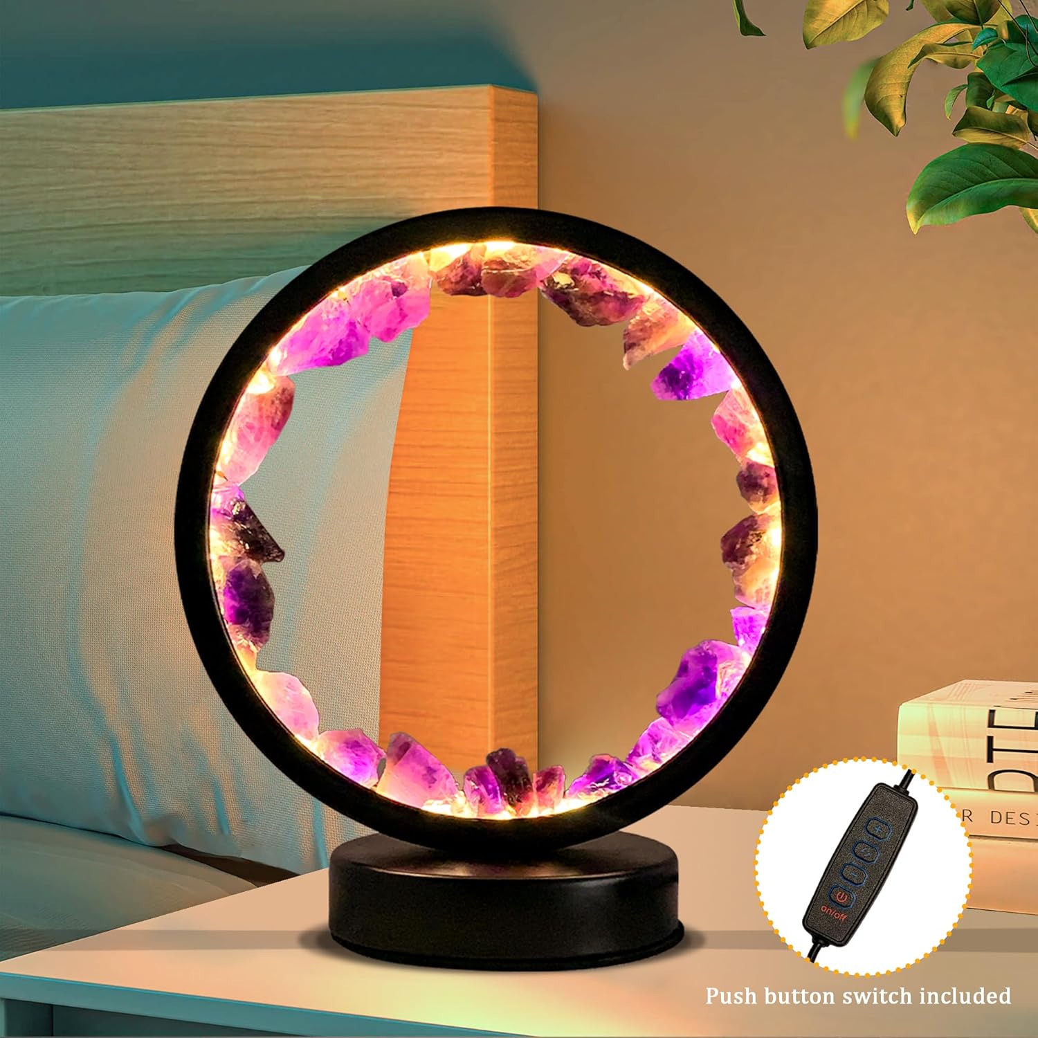Amethyst Night Lamp 8.6" Natural Healing Crystal Bedside Lamp