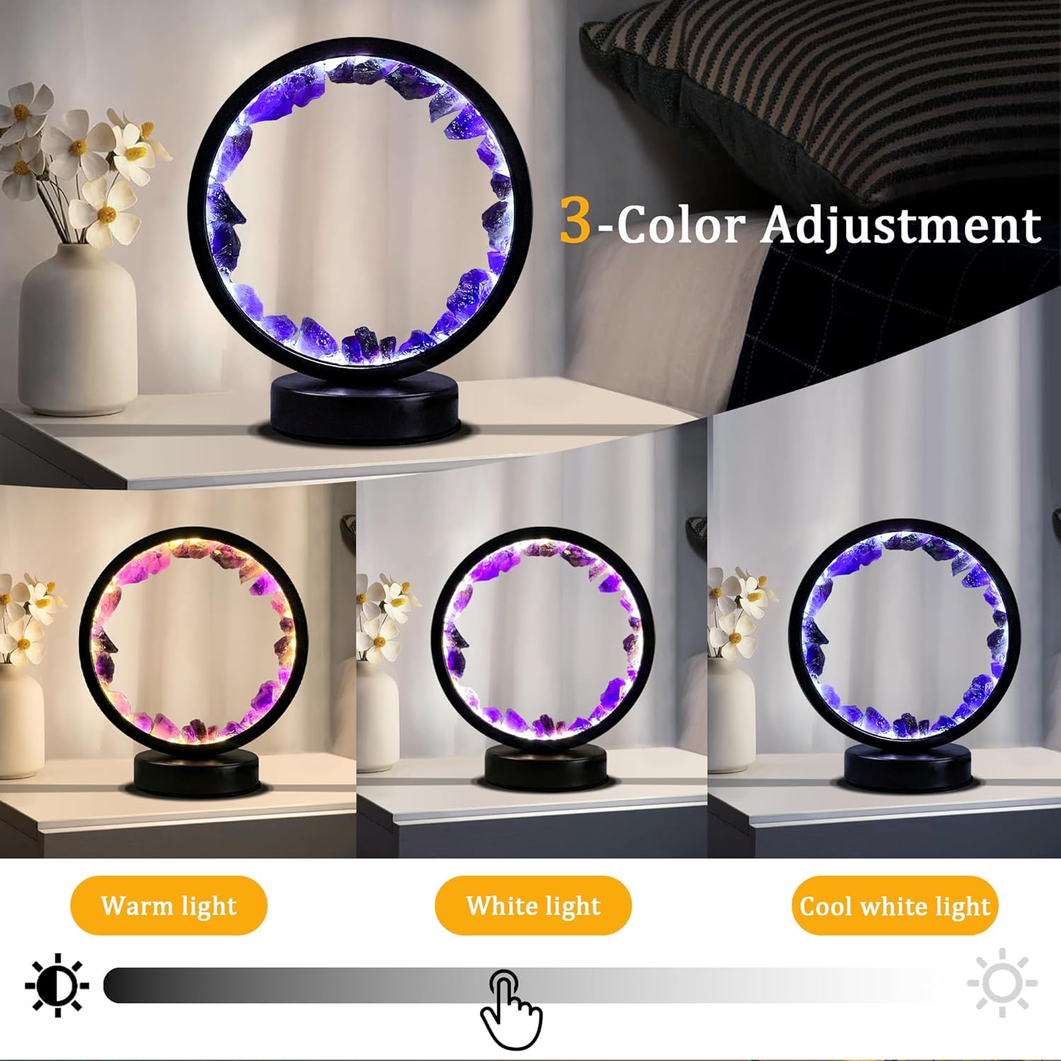 Amethyst Night Lamp 8.6" Natural Healing Crystal Bedside Lamp