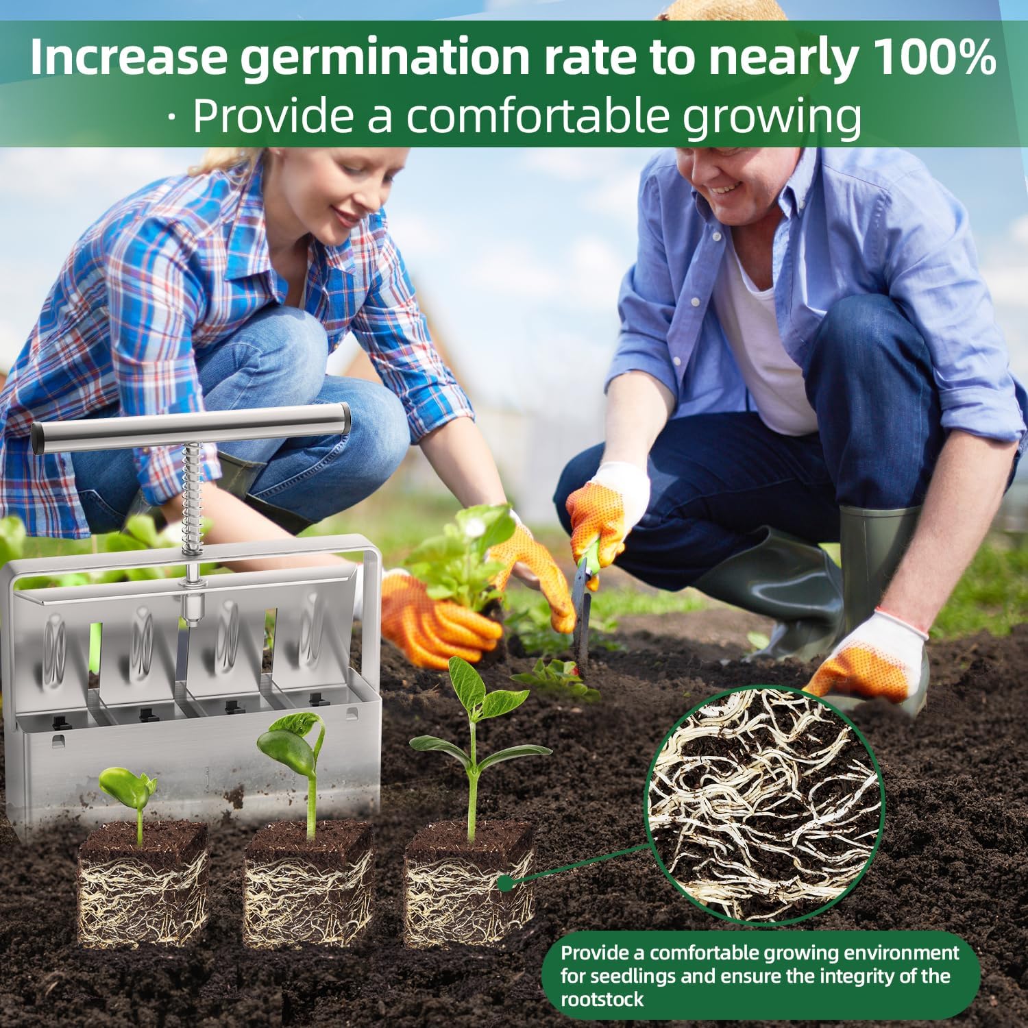 Cell Soil Block Maker with 3 Kinds Seed Pins
