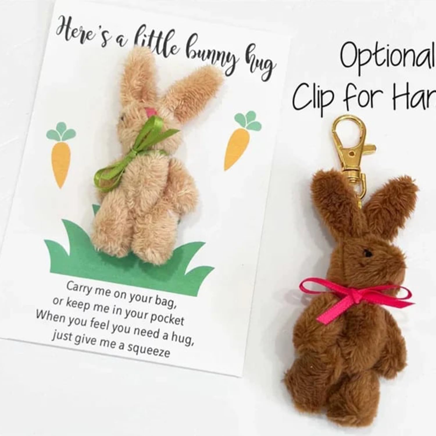 Pocket Hug Bunnies – Handmade Emotional Support Plush with Positive Cards, Easter Stress Relief Gift 