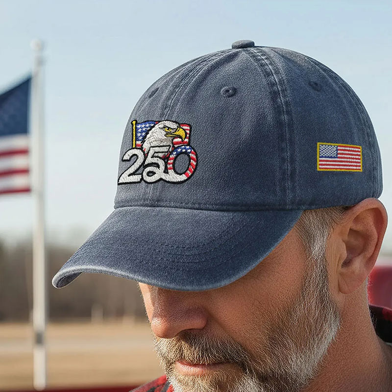 ✨✨250th Anniversary Washed Cap with Embroidered American Flag