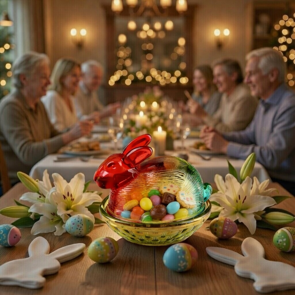 Easter Covered Frosted Crystal Bunny Candy Jar