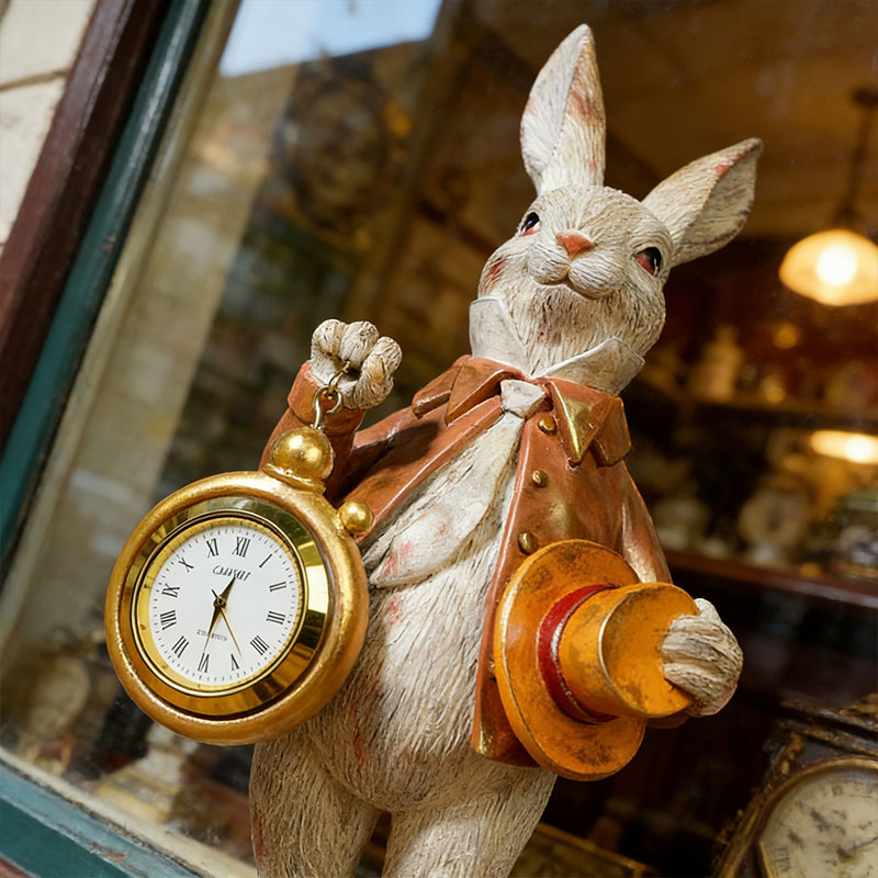 ⏰ Storybook White Rabbit Clock Figurine – Functional Easter Decor 🐰✨
