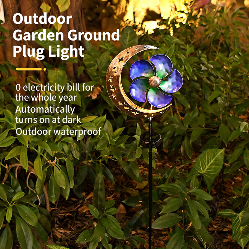 🌙 Moon & Flower Solar Windmill Light – Whimsical Garden Glow ✨