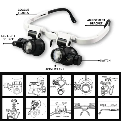 LED Glasses Magnifier 8x 15x 23x