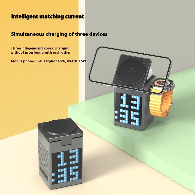 Bluetooth Speaker Alarm Clock Magnetic Wireless Charger