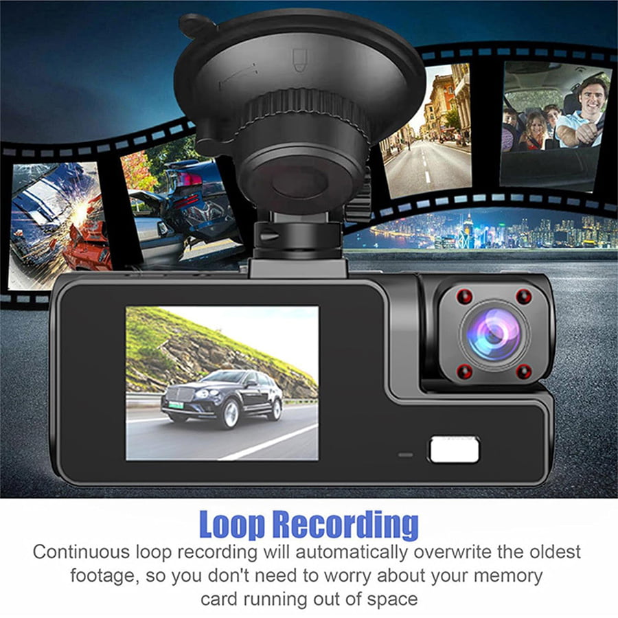 3 Channel Dash Cam Front and Inside, G-Sensor, 170°Wide Angle with Infrared Night Vision