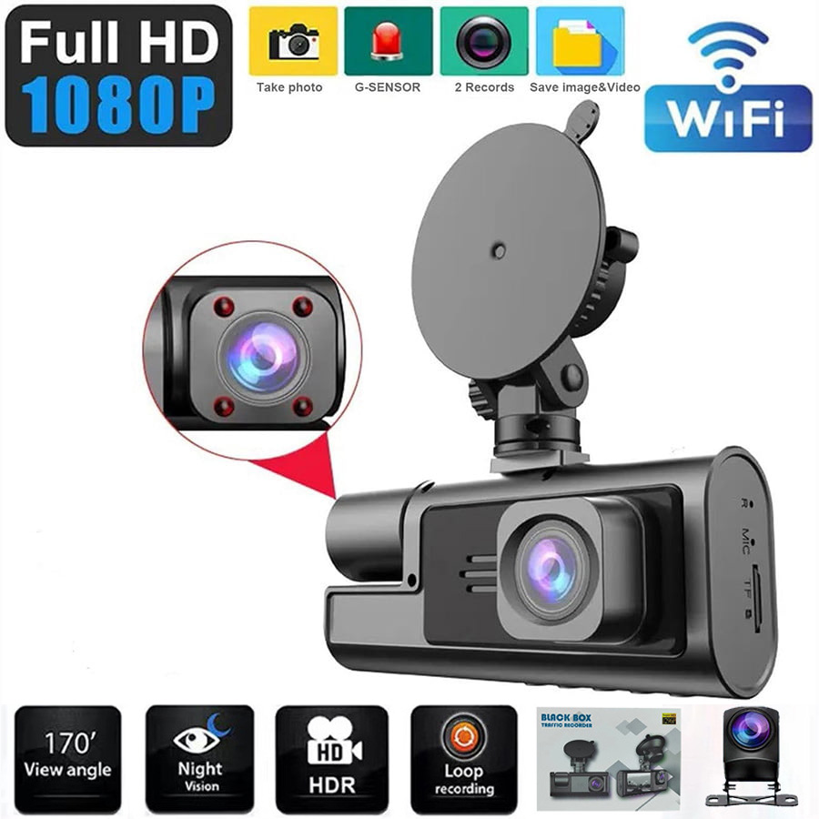 3 Channel Dash Cam Front and Inside, G-Sensor, 170°Wide Angle with Infrared Night Vision