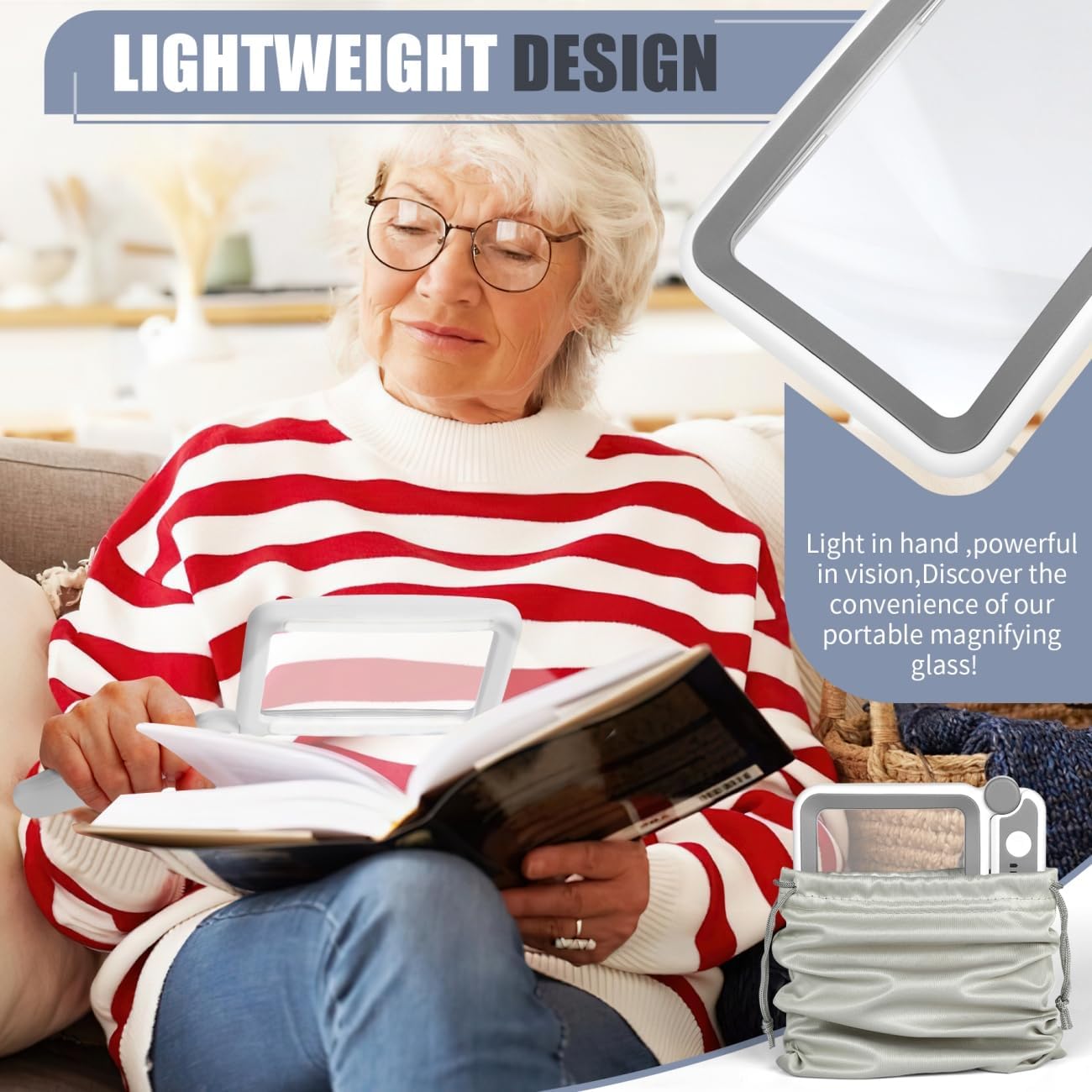  Rechargeable 5X Large Page Magnifier with Lightfor Reading