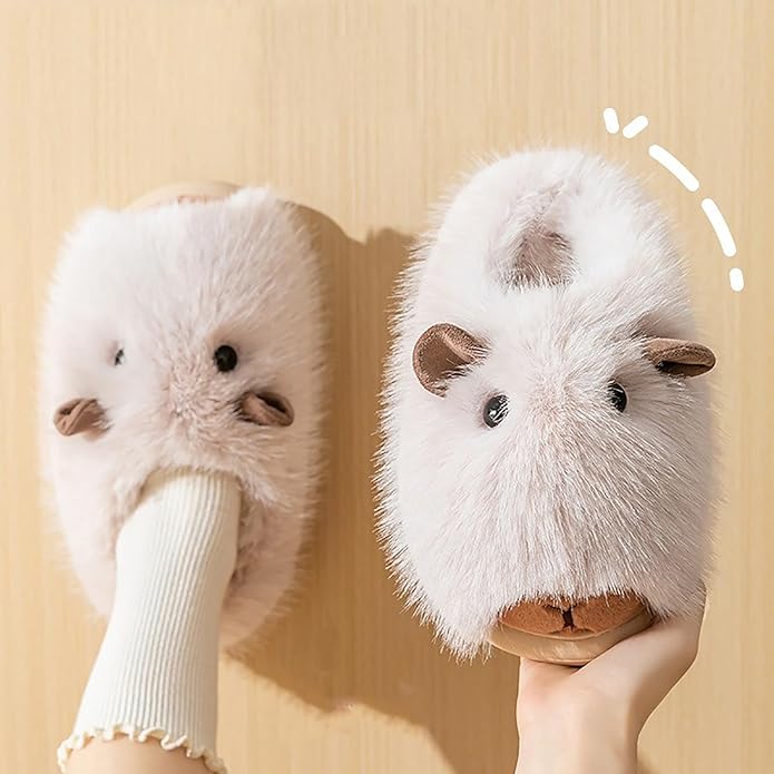Plush Capybara Slip-On Slippers | Fluffy Indoor Shoes