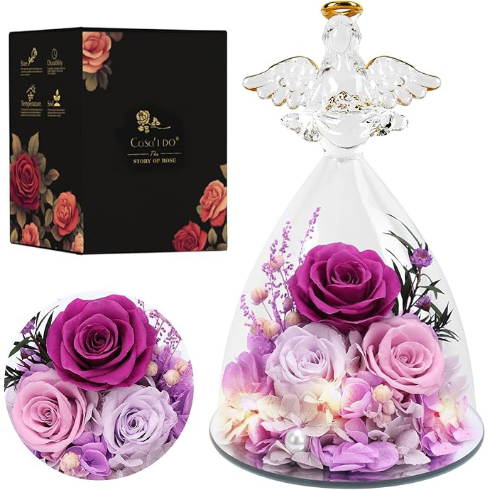Preserved Rose Angel Gift with LED Lights