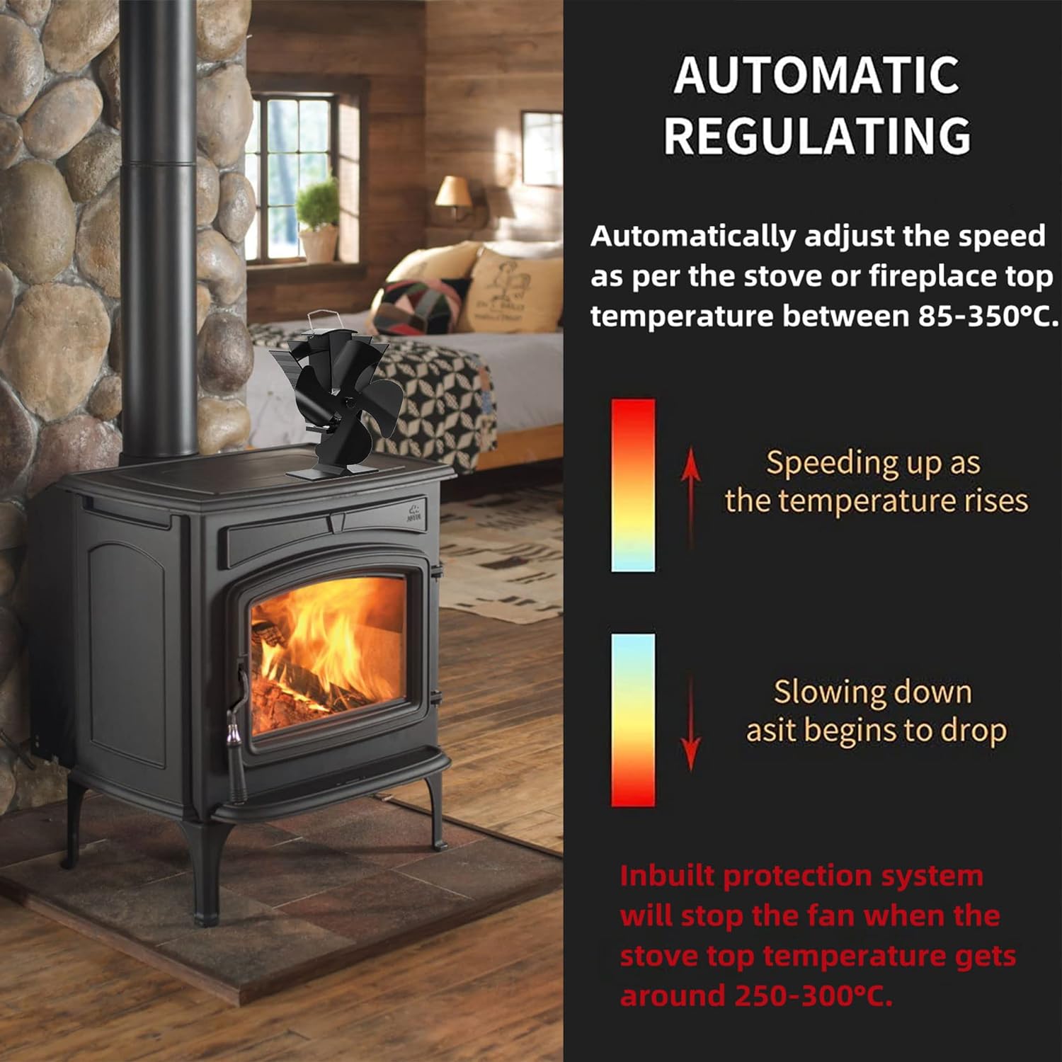 Four-blade Self-starting Thermal Cycle Fireplace Fan