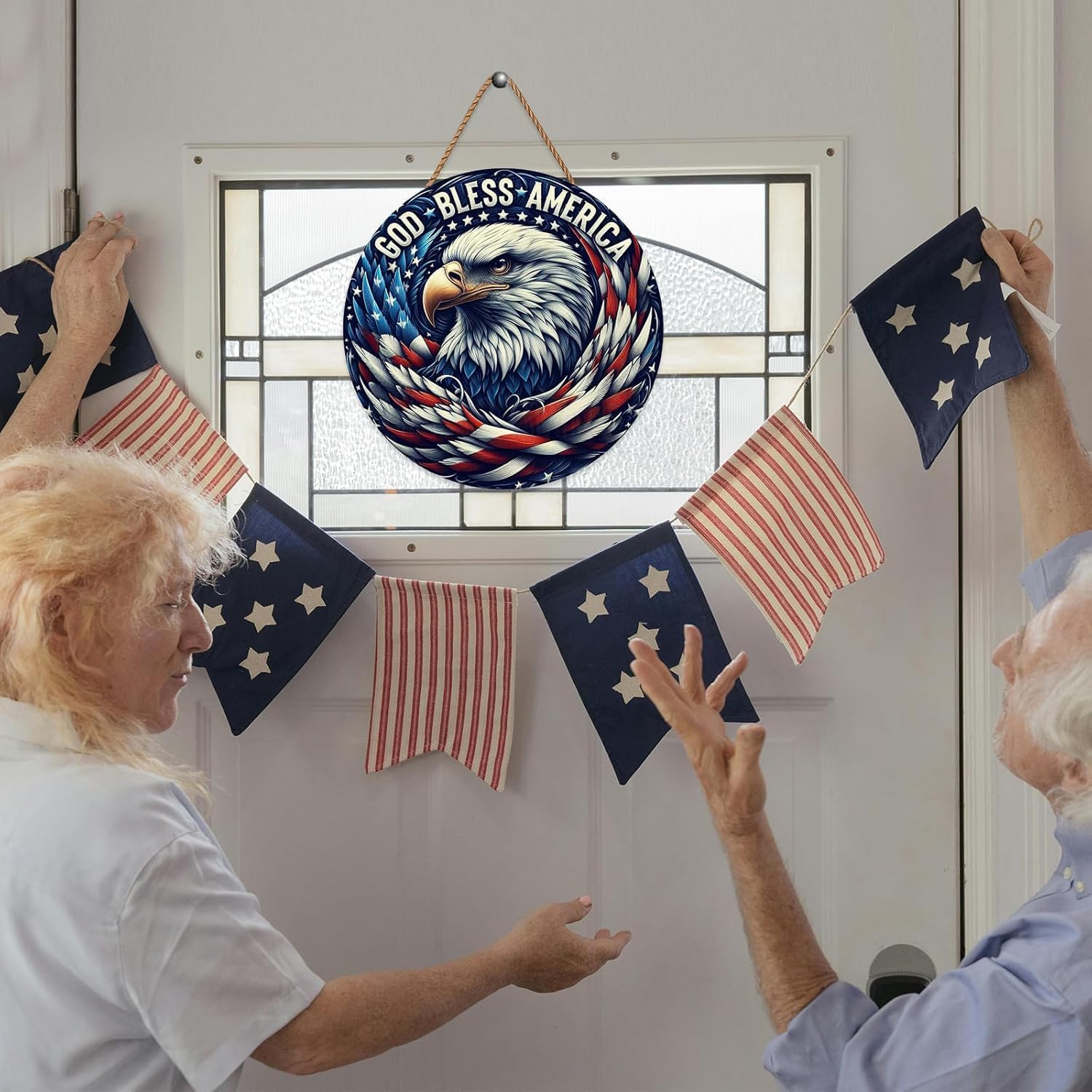 Patriotic Pride Door Sign – 12” Wooden Memorial Day & 4th of July Decor