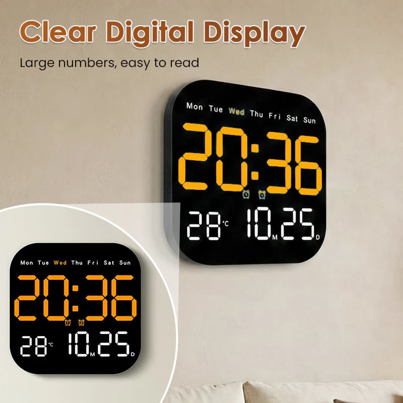 ⏰ Modern Multifunctional Digital Clock ✅ Remote Control Adjustable Brightness | Wall Mount/Desk Stand Clock with Date & Temperature✨