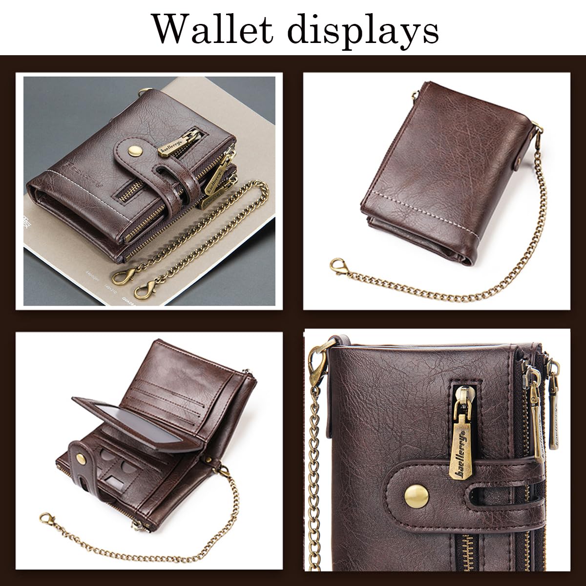 Mens RFID Vintage Bifold Wallet with Chain